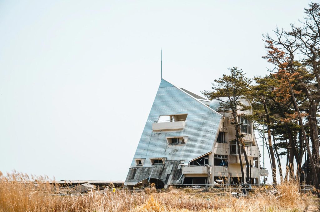 Back View Of Abandoned & Contaminated Marine House In Futaba, Fukushima